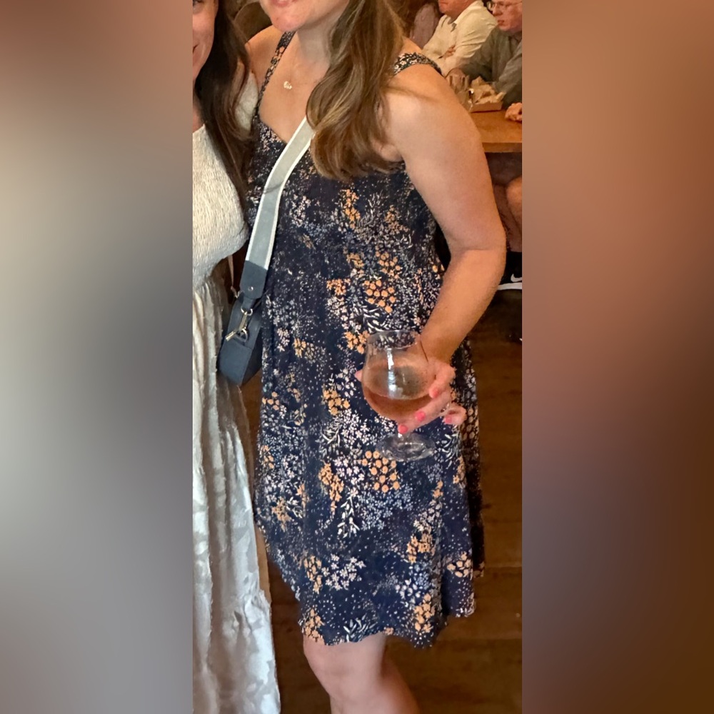 Market & Spruce Navy and Orange Floral Midi Dress